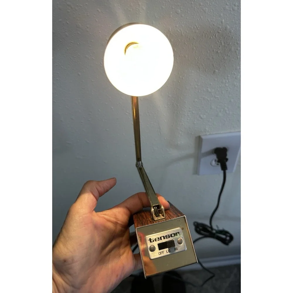 Vintage Tensor Adjustable Desk Lamp Brown Faux Wood MCM Task Lamp 2 Settings USA